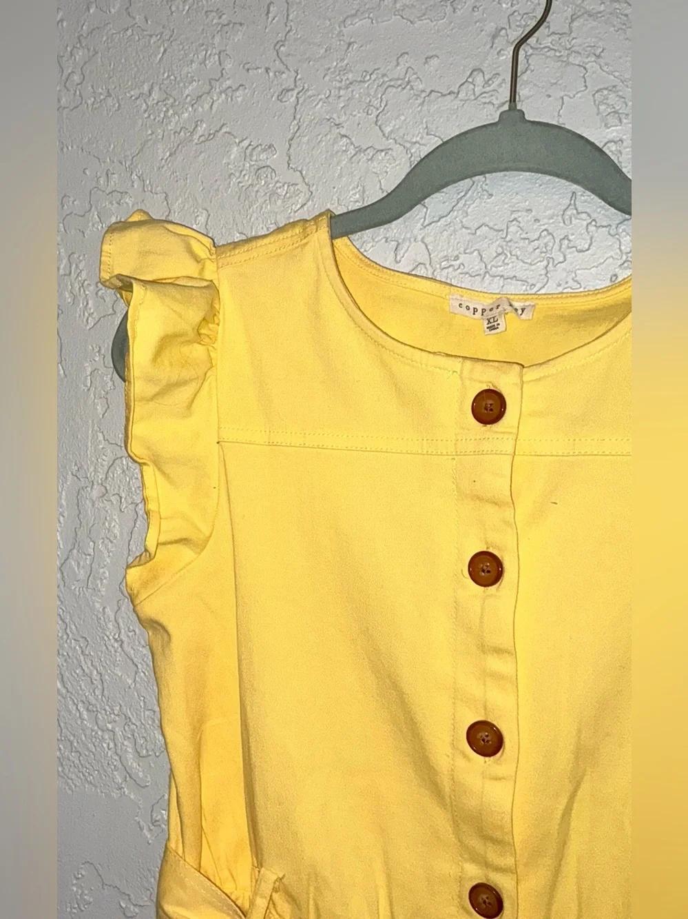 Copper Key Big Girls Ruffle Sleeve Yellow Button-Front Dress with Pockets & Belt